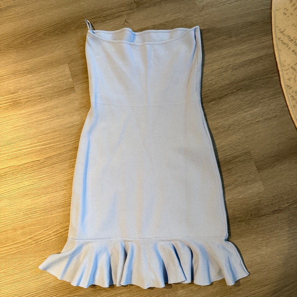 Zara Blue Ruffle Bodycon Mini Dress - Picture 3 of 5